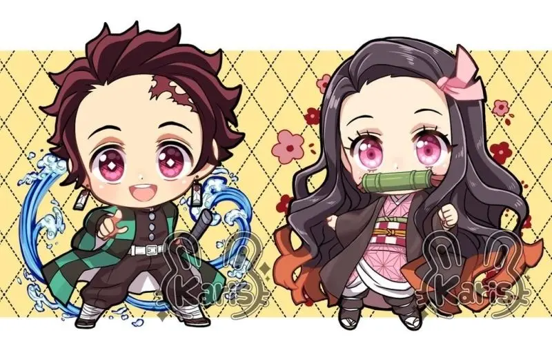 Kimetsu Yaiba Chibi Ảnh của Shinobu Kocho đang cầm một người hâm mộ