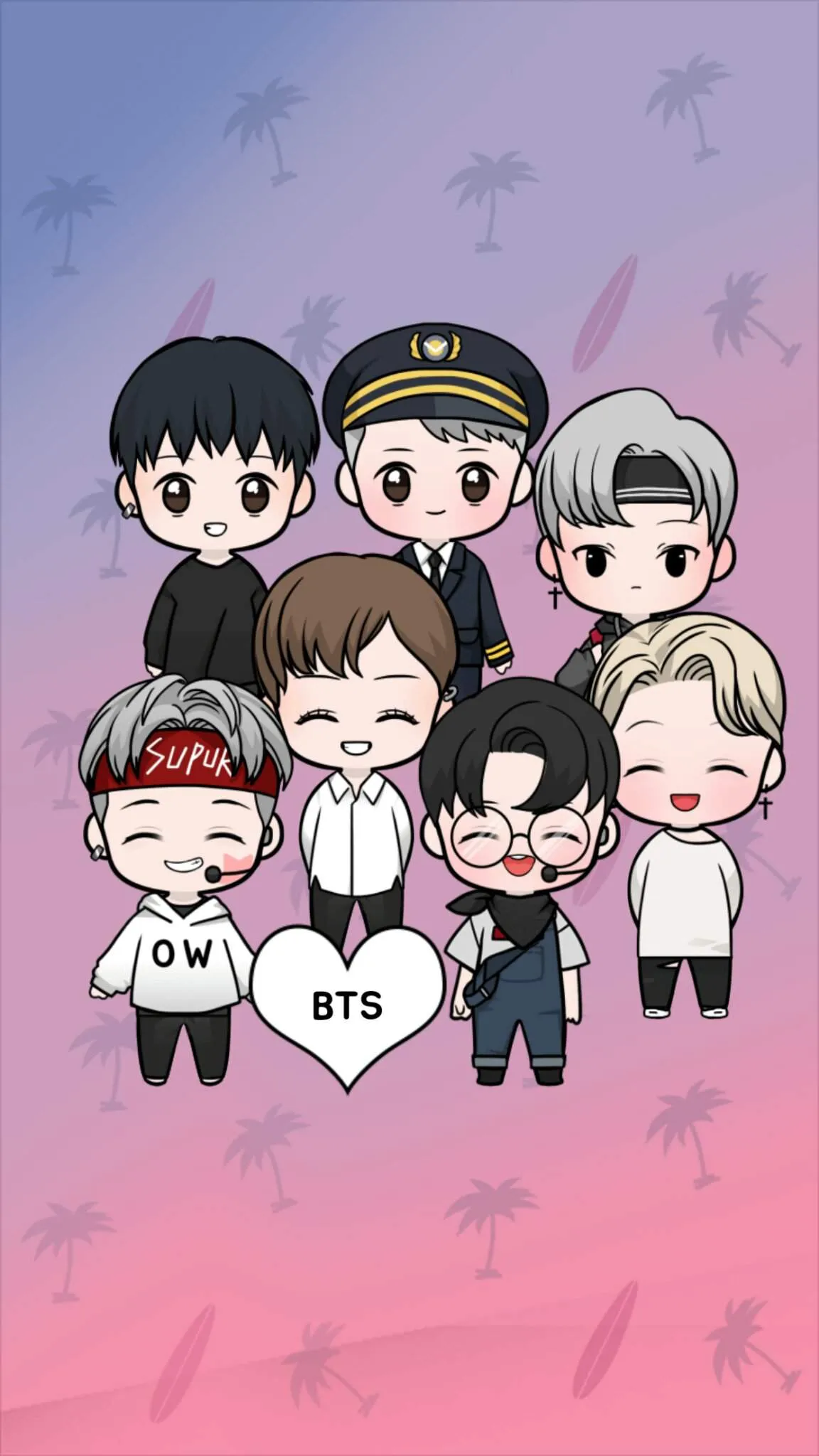 BTS Chibi Photo với tinh thần và phong cách của mỗi thành viên.