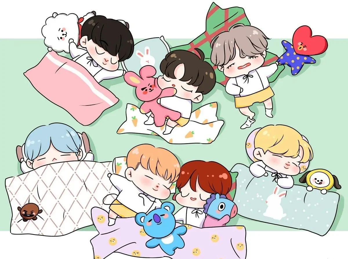 Bộ ảnh BTS Chibi của Suga với màu sắc nổi bật.