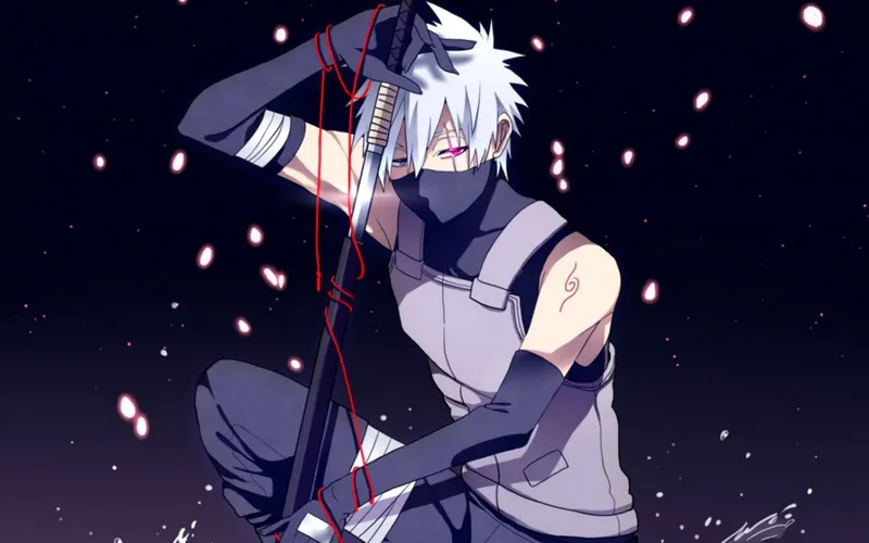 Ảnh Kakashi Hatake với khuôn mặt ẩn dưới mặt nạ, đầy bí ẩn