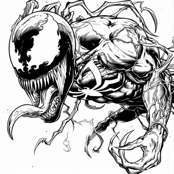 Download the free venom coloring set for creative weekends.