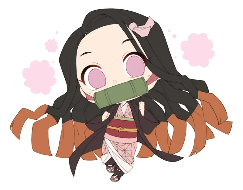 Hình ảnh hài hước của Nezuko Chibi với nụ cười tinh nghịch.