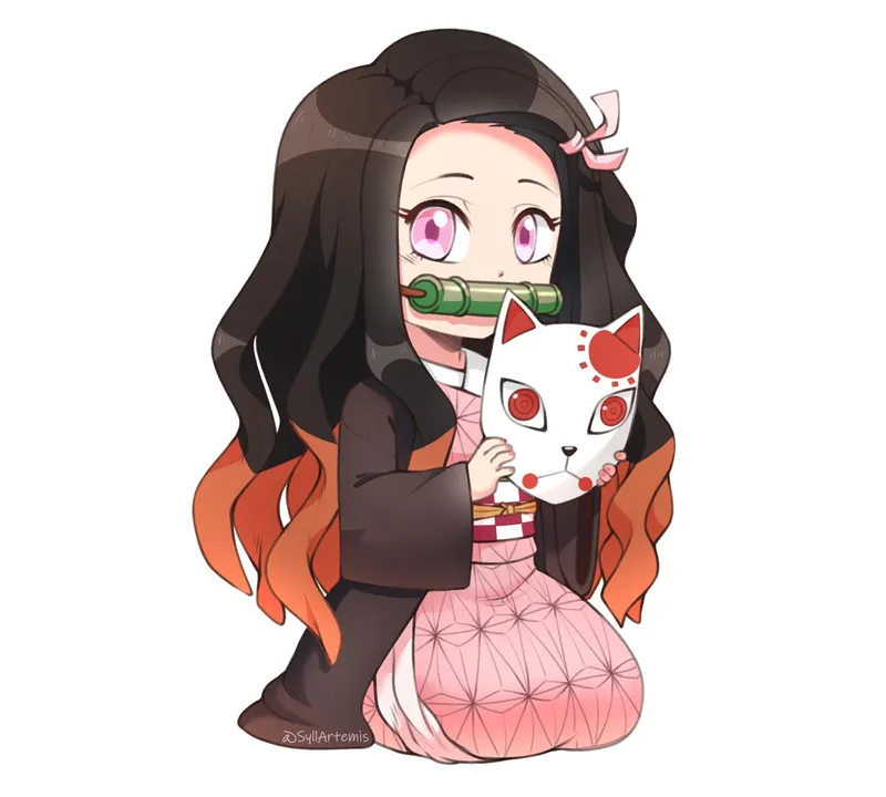 Nezuko Chibi hài hước khi ngồi dễ thương.