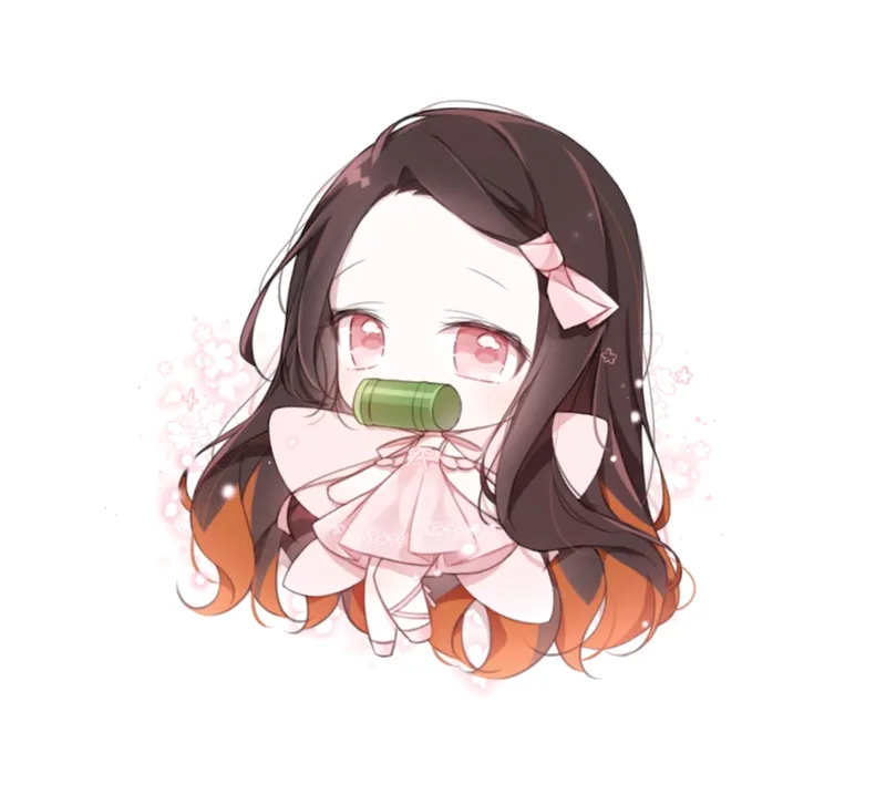 Nezuko Chibi mát mẻ với đôi mắt sắc nét và phong cách mạnh mẽ.