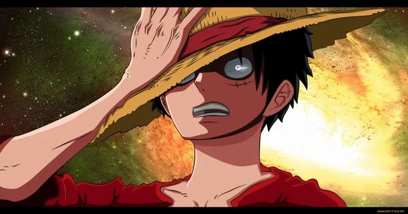 Luffy một mình nghĩ về hành trình của mình qua những bức ảnh anime.