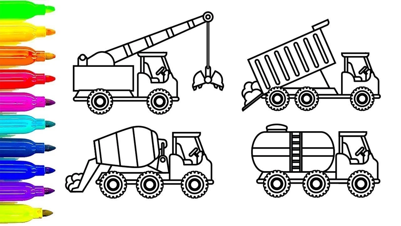 Tranh màu cần cẩu giúp trẻ học công việc xây dựng