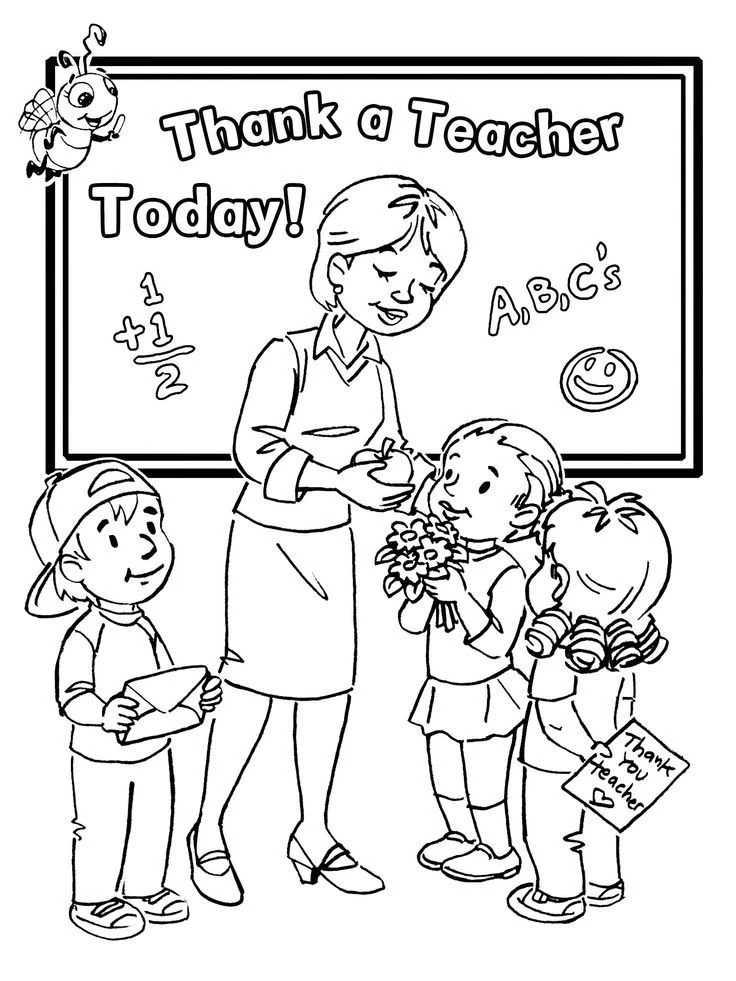 Download the beautiful teacher to color the teacher, she will love every detail.