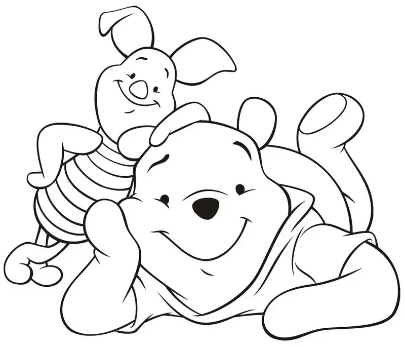 Winnie The Pooh tô màu bức tranh với các nhân vật hạnh phúc