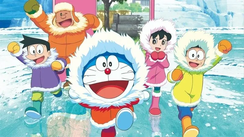 Doraemon dễ thương ngồi thư giãn trên hình nền máy tính