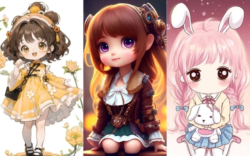 Bức ảnh nữ chibi với biểu cảm vui tươi