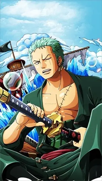 Bức ảnh của Zoro Chibi là tốt nhất ngồi trên hộp gỗ