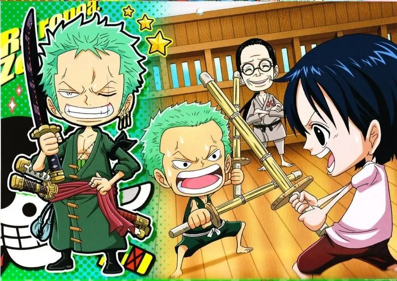 Zoro Chibi nhất đứng trước tòa tháp